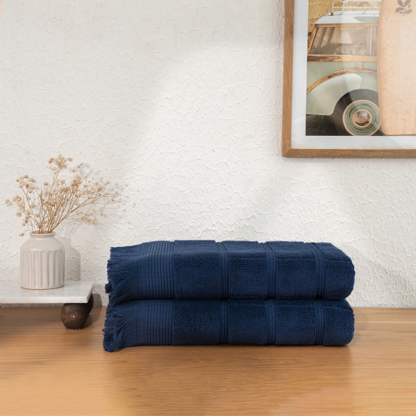 2 Pieces Ocean Serenity 70 x 140 cm 600 GSM Luxury Turkish Cotton Bath Towel Set - Navy Blue