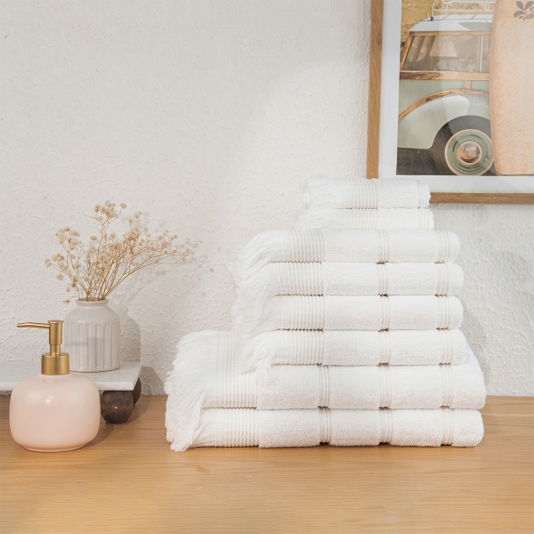 8 Pieces Pure Comfort 600 GSM Luxury Turkish Cotton Towel Set - White