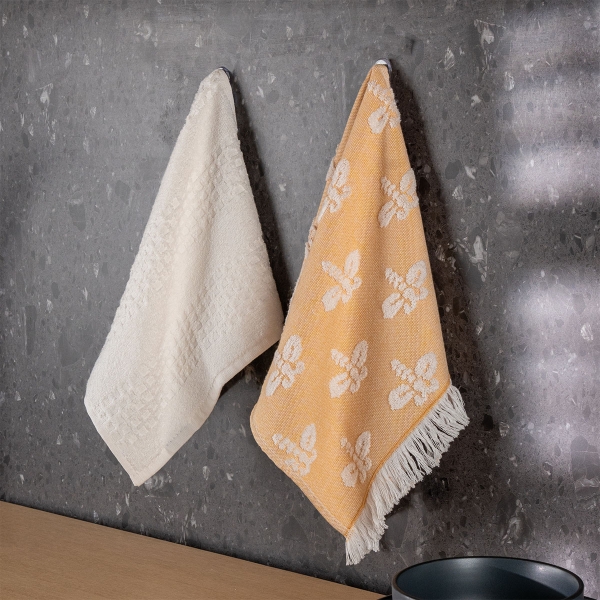 2 Pieces Modern Design Cotton 30 x 50m cm Kitchen Towels Set - White / Yellow