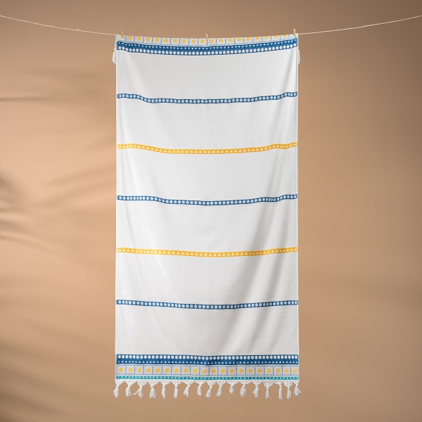 90 x 170 cm Sunset Waves Large Size Cotton Beach Towel - White / Blue / Orange