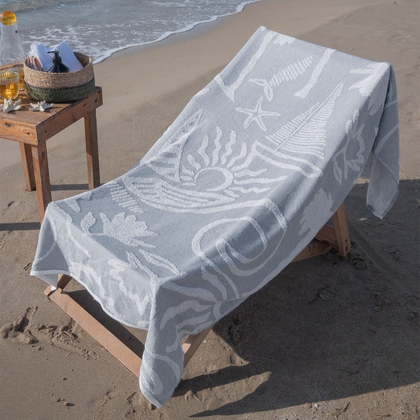 90 x 170 cm Tropical Paradise Large Size Cotton Beach Towel - Grey / White