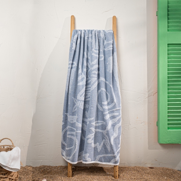 90 x 170 cm Tropical Paradise Large Size Cotton Beach Towel - Blue / White