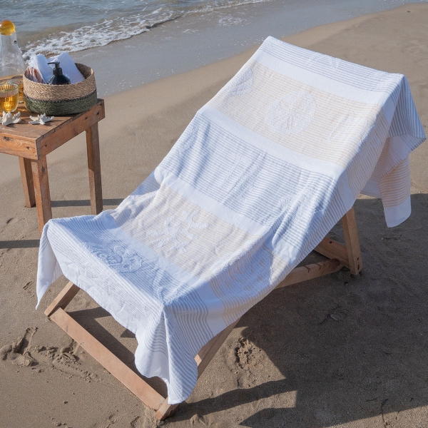 90 x 170 cm Blue Tides Large Size Cotton Beach Towel - Grey / Yellow