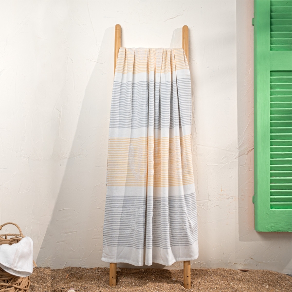 90 x 170 cm Blue Tides Large Size Cotton Beach Towel - Grey / Yellow