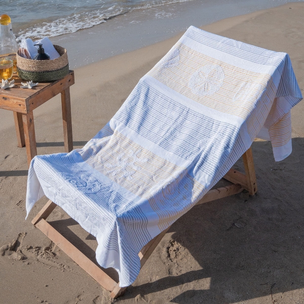 90 x 170 cm Blue Tides Large Size Cotton Beach Towel - Grey / Yellow