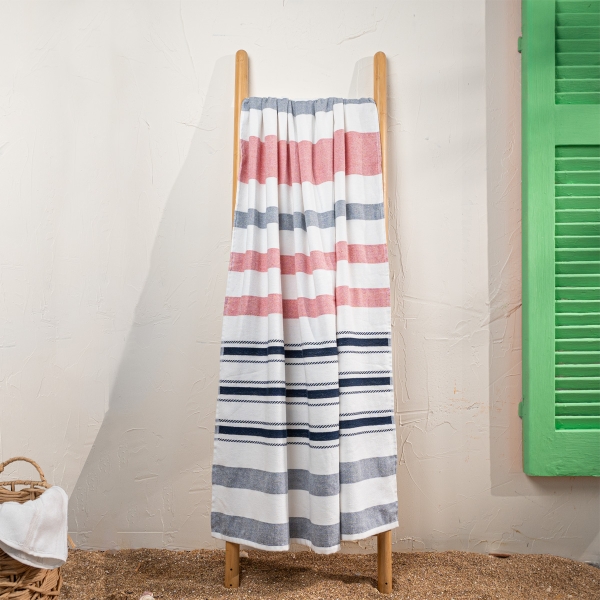 90 x 170 cm Nautical Stripes Large Size Cotton Beach Towel - Navy Blue / White  
