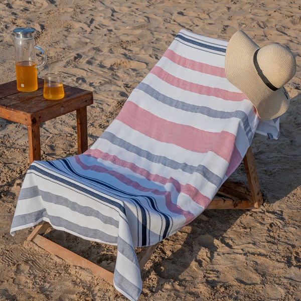 90 x 170 cm Nautical Stripes Large Size Cotton Beach Towel - Navy Blue / White  