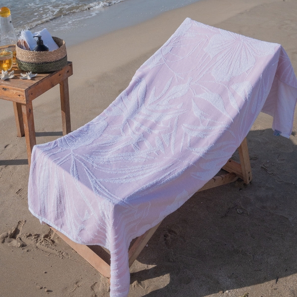 90 x 170 cm Island Escape Large Size Cotton Beach Towel - Powder Pink / White