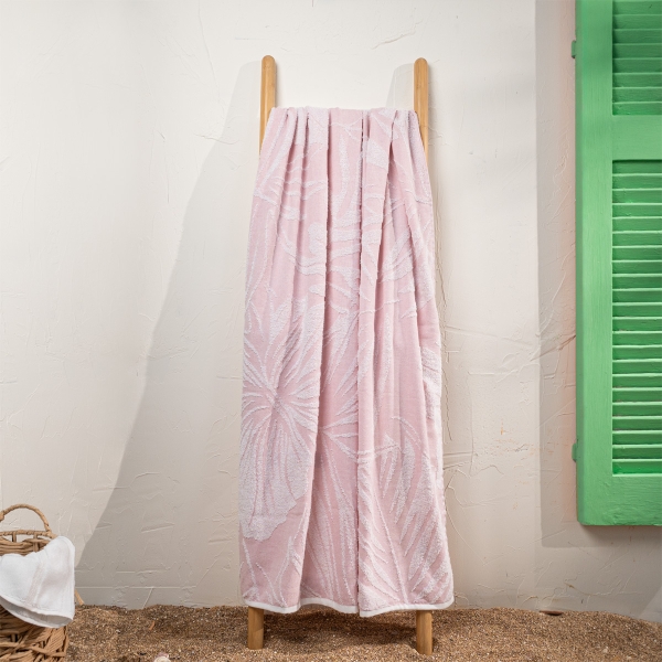 90 x 170 cm Island Escape Large Size Cotton Beach Towel - Powder Pink / White