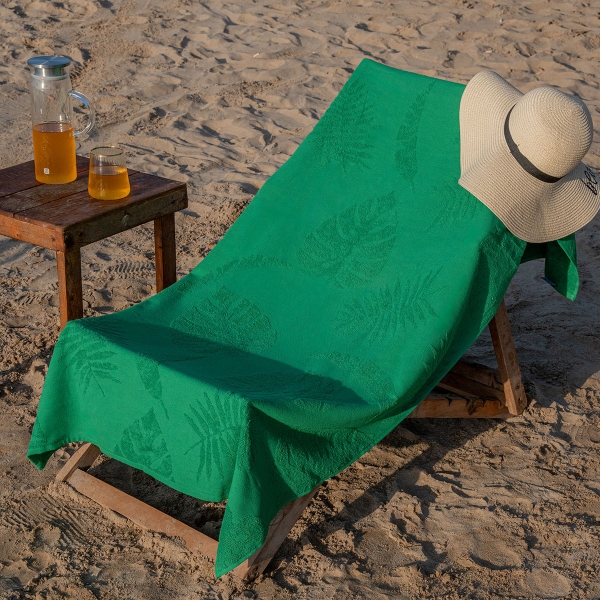 90 x 170 cm Coastal Charm Large Size Cotton Beach Towel - Dark Green