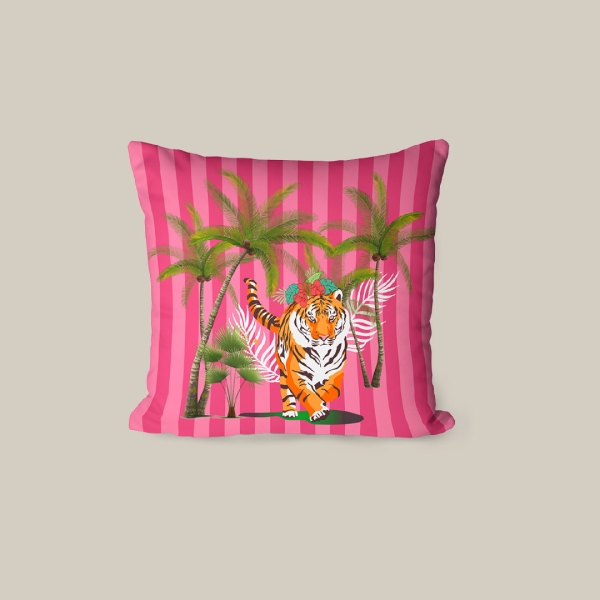 43 x 43 cm Blush Bloom Printed Decorative Cover Cushion - Pink / Green / Orange