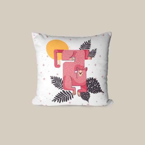 43 x 43 cm Monkey Sunset Printed Decorative Cover Cushion - Pink / White / Orange