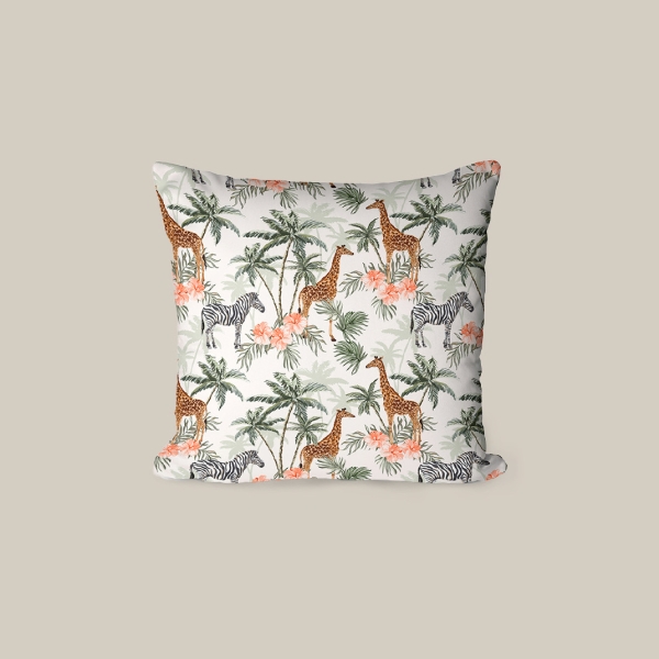 43 x 43 cm Tropical Paradise Printed Decorative Cover Cushion - White / Green / Salmon