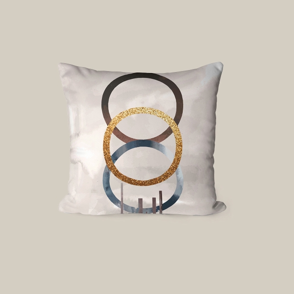 43 x 43 cm Golden Rings Elegance Printed Decorative Cover Cushion - Gold / Beige