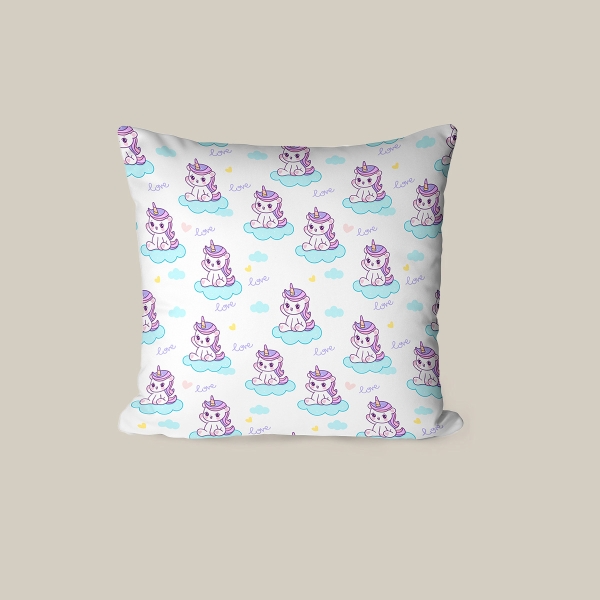 43 x 43 cm Unicorn Whimsy Printed Decorative Cover Cushion - Turquoise / White / Purple