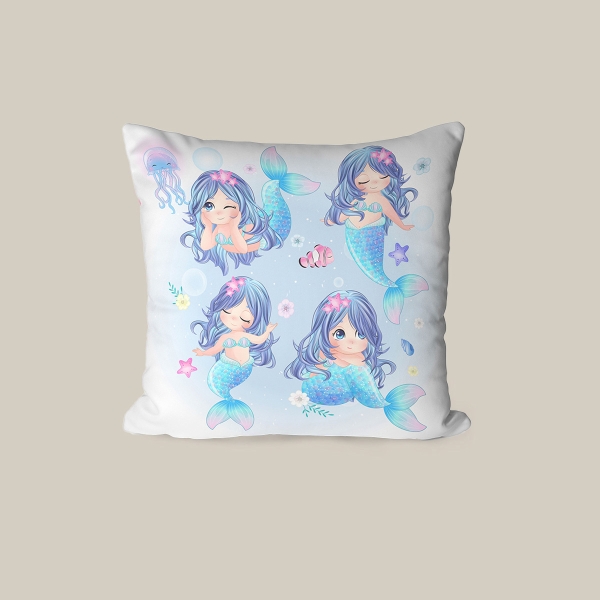 43 x 43 cm Princess Dreams Printed Decorative Cover Cushion - Blue / Purple