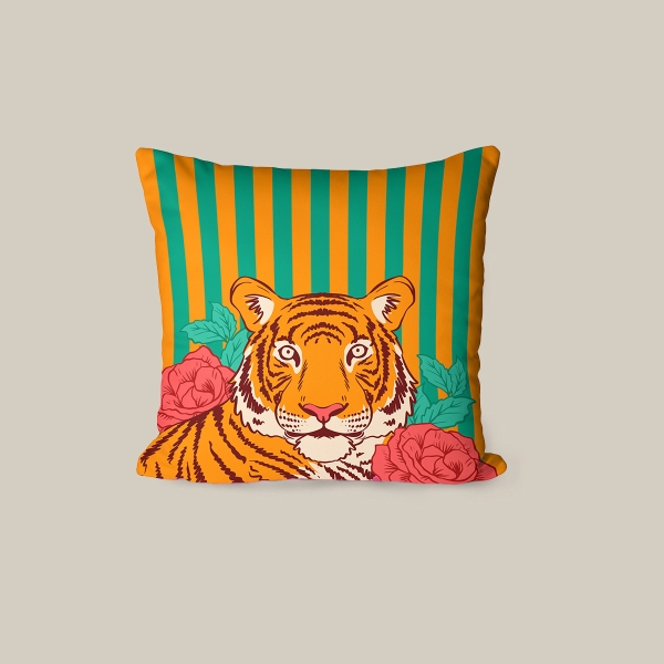 43 x 43 cm Savanna Style Printed Decorative Cover Cushion - Orange / Green