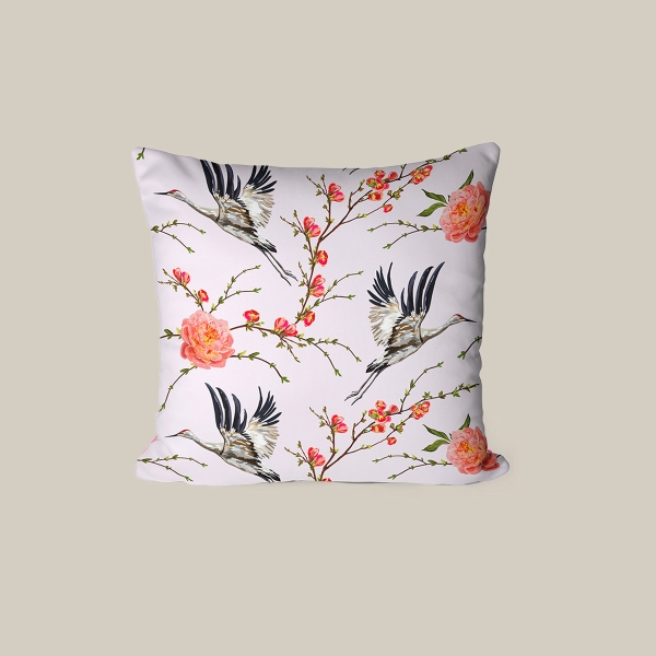 43 x 43 cm Winged Harmony Printed Decorative Cover Cushion - Powder Pink / Green