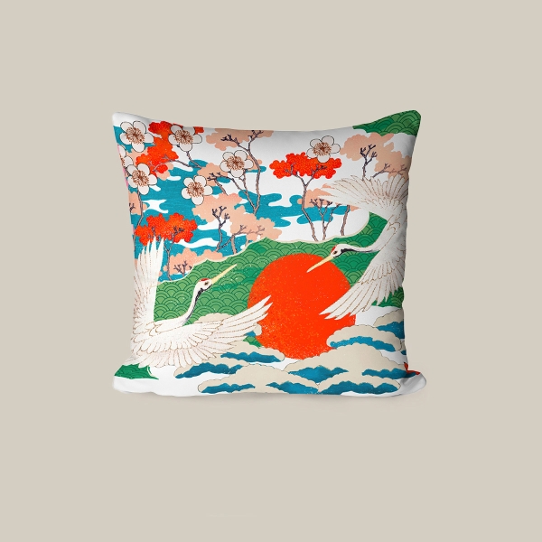 43 x 43 cm Garden Glow Printed Decorative Cover Cushion - Orange / Green