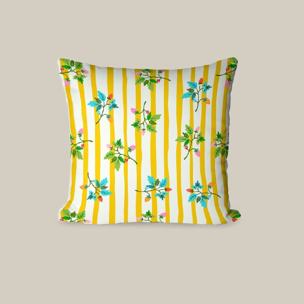 43 x 43 cm Golden Meadow Printed Decorative Cover Cushion - Yellow / Green