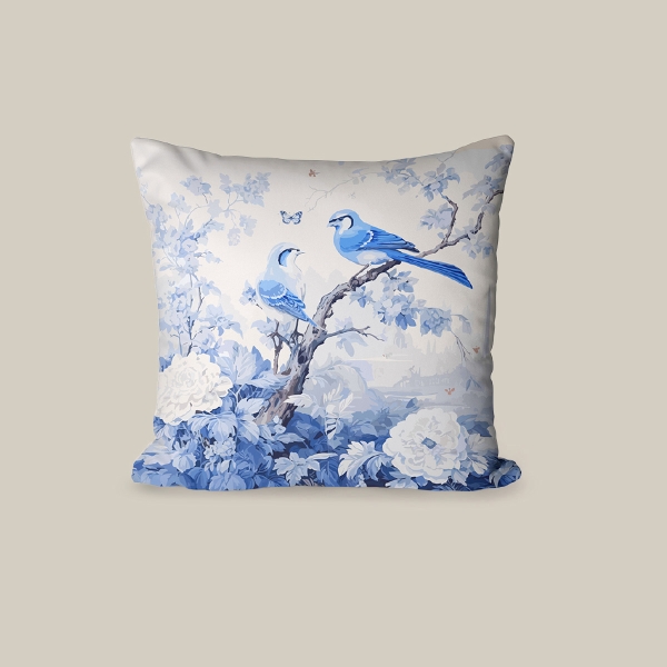 43 x 43 cm Bluebird Haven Printed Decorative Cover Cushion - Blue / White