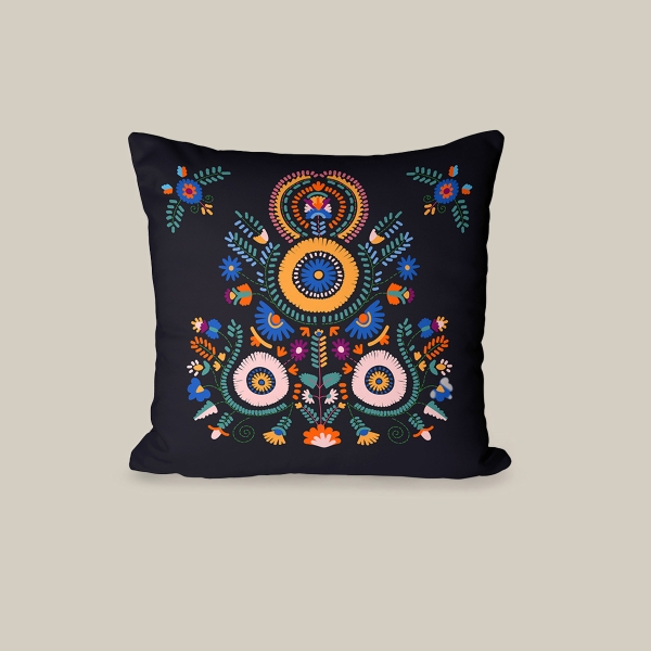 43 x 43 cm Midnight Circles Printed Decorative Cover Cushion - Black