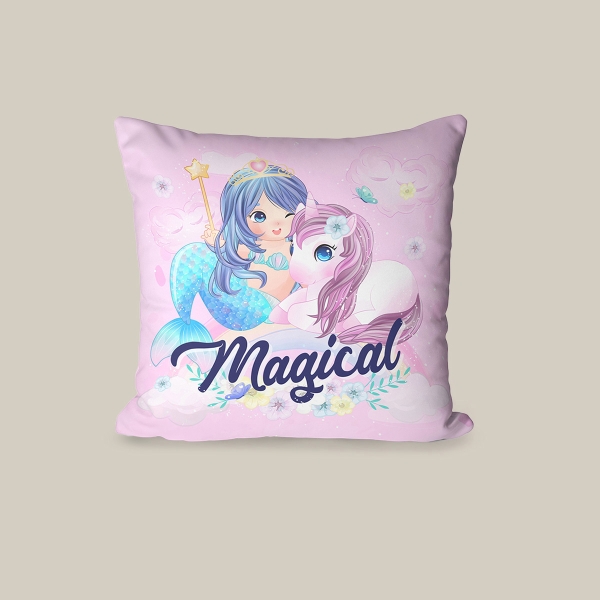 43 x 43 cm Magical Mermaid Printed Decorative Cover Cushion - Pink