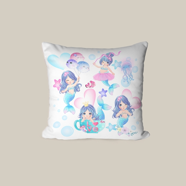 43 x 43 cm Rainbow Whimsy Printed Decorative Cover Cushion - Blue / Purple / Pink / White