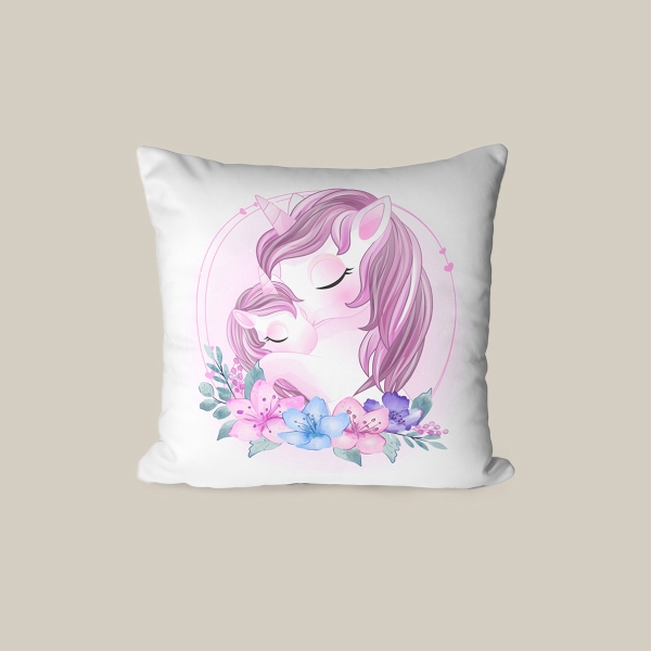 43 x 43 cm Starry Unicorn Dream Printed Decorative Cover Cushion - Pink / White