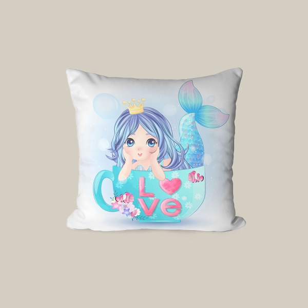 43 x 43 cm Mermaid Lagoon Printed Decorative Cover Cushion - Blue / White