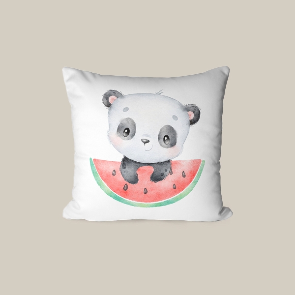 43 x 43 cm Watermelon Bear Fun Printed Decorative Cover Cushion - Black / White