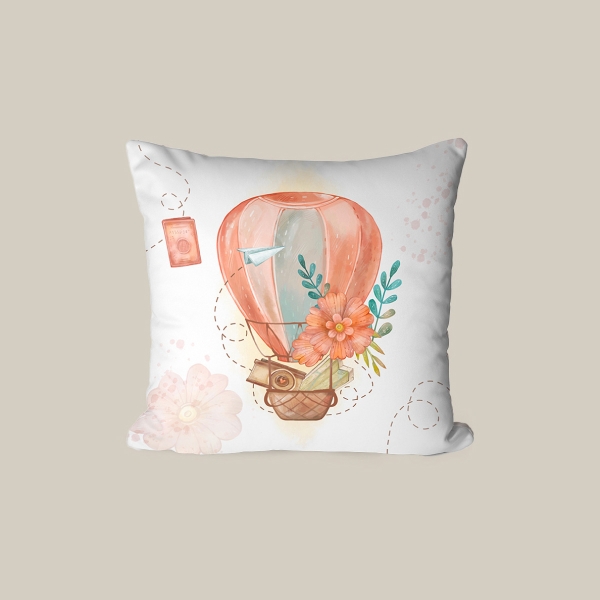 43 x 43 cm Skyward Adventure Printed Decorative Cover Cushion - Salmon / White