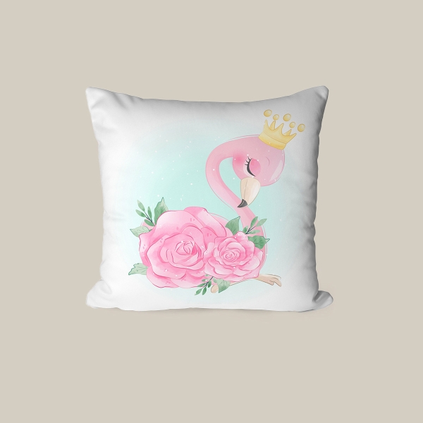 43 x 43 cm Floral Flamingo Fantasy Printed Decorative Cover Cushion - Pink / White