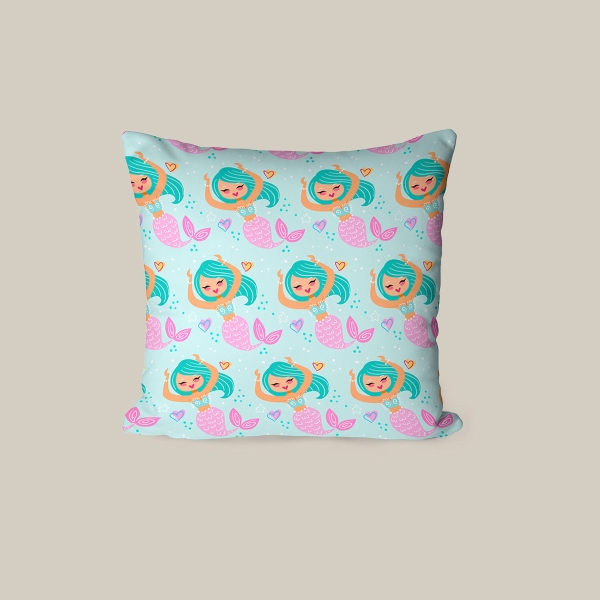 43 x 43 cm Aquatic Charm Printed Decorative Cover Cushion - Mint / Pink