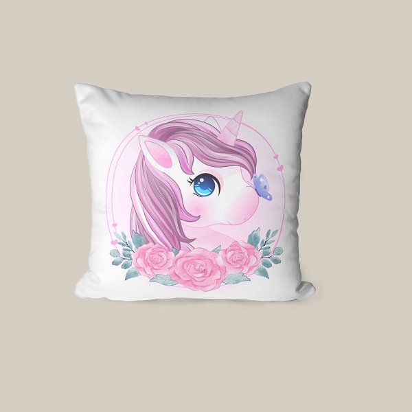 43 x 43 cm Dreamy Unicorn Glow Printed Decorative Cover Cushion - Pink