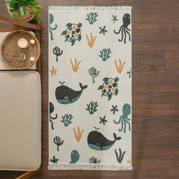 200 x 300 cm Mirror Craft Marine Wonders Double Sided Decorative Rug - Cream / Yellow / Black / Green