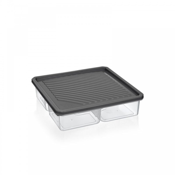 5 Parts Smart 23 x 23 x 6 cm Plastic Storage Container - Grey