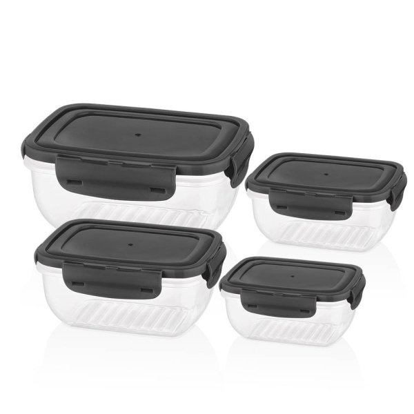 4 Pieces Cook & Lock Cover Rectangular Storage Container Set - Grey