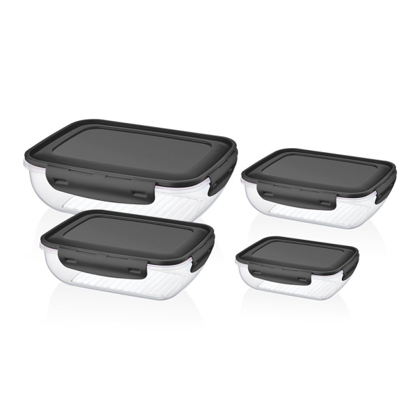 4 Pieces Cook & Lock Cover Rectangular Shallow Storage Container Set - Grey