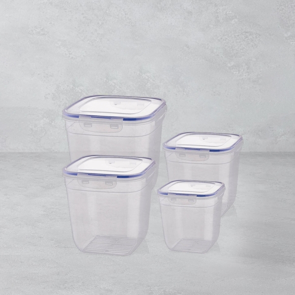 4 Pieces Cook & Lock Square Deep Storage Container Set - Transparent