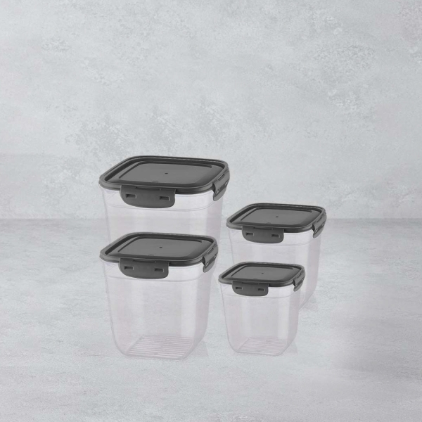 4 Pieces Cook & Lock Cover Square Deep Storage Container Set - Grey