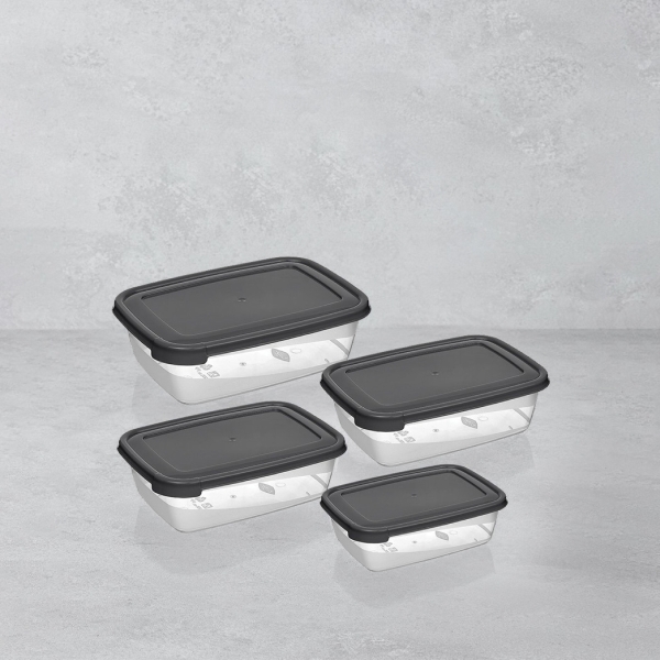 4 Pieces Cook & Keep Rectangular Storage Container Set - Grey