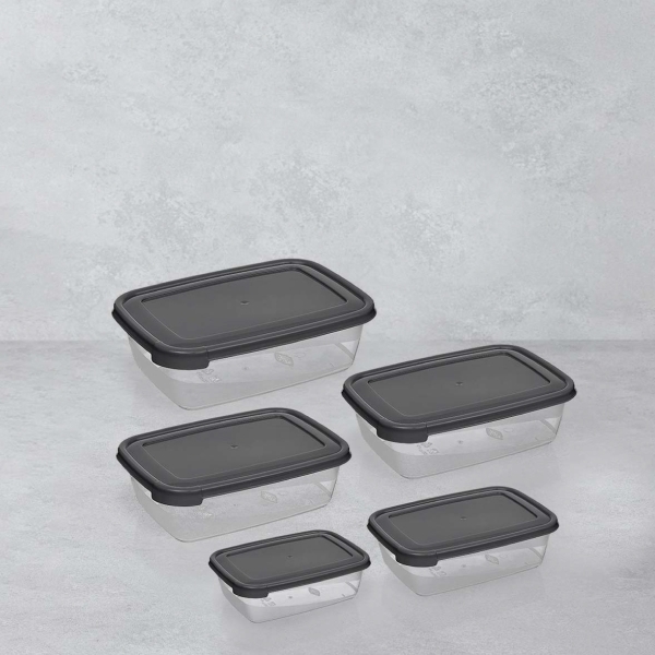 5 Pieces Cook & Keep Rectangular Storage Container Set - Grey