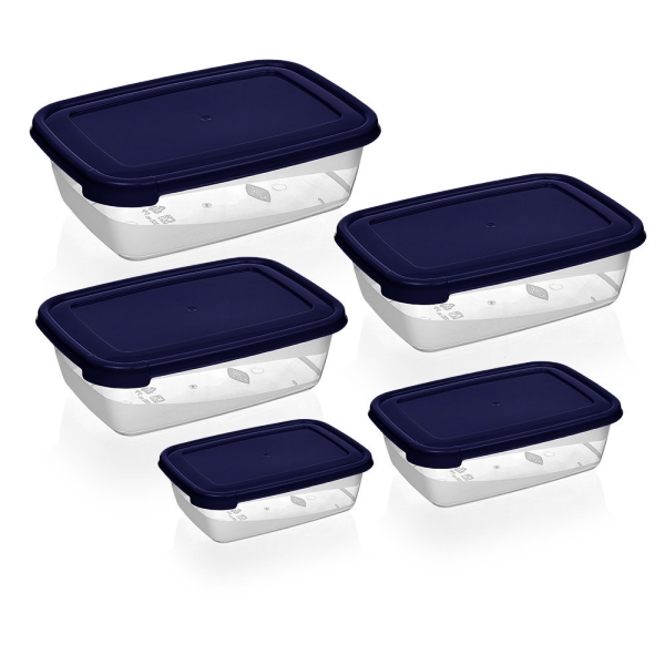 5 Pieces Cook & Keep Rectangular Storage Container Set - Navy Blue
