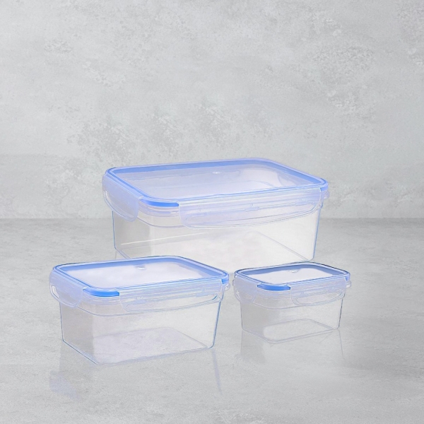 3 Pieces Touch & Lock Rectangular Storage Container Set - Transparent
