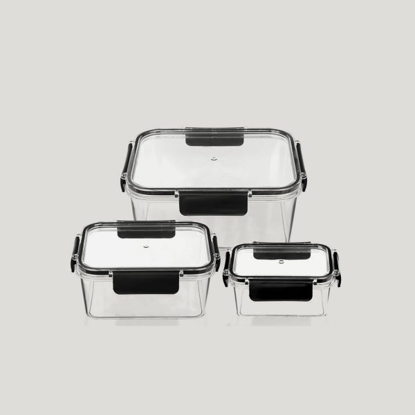 3 Pieces Aqua Crystal Rectangular Storage Container Set - Transparent