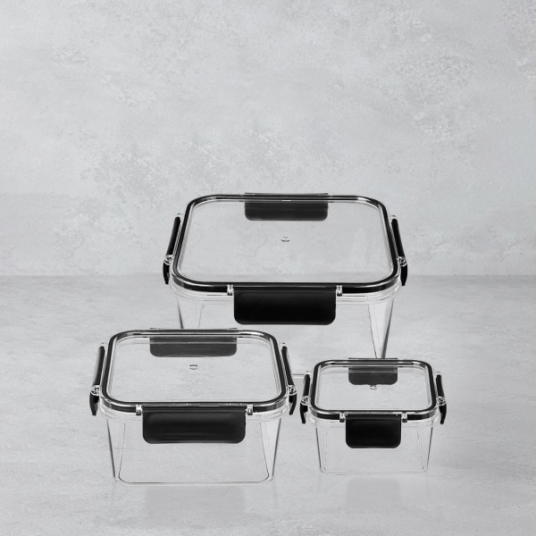 3 Pieces Aqua Crystal Square Storage Container Set - Transparent
