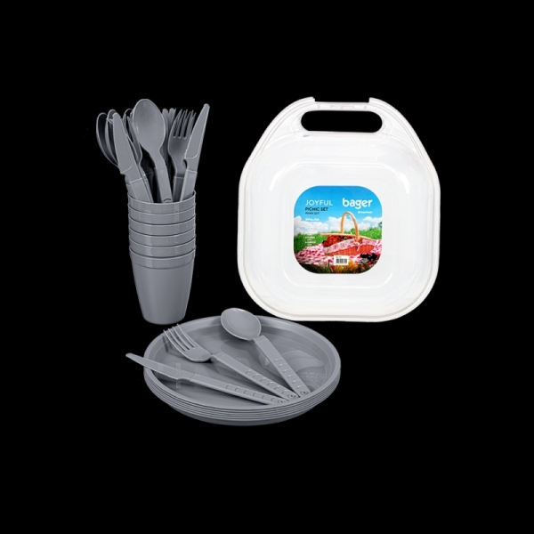 31 Pieces Joyful Plastic Picnic Set - Grey