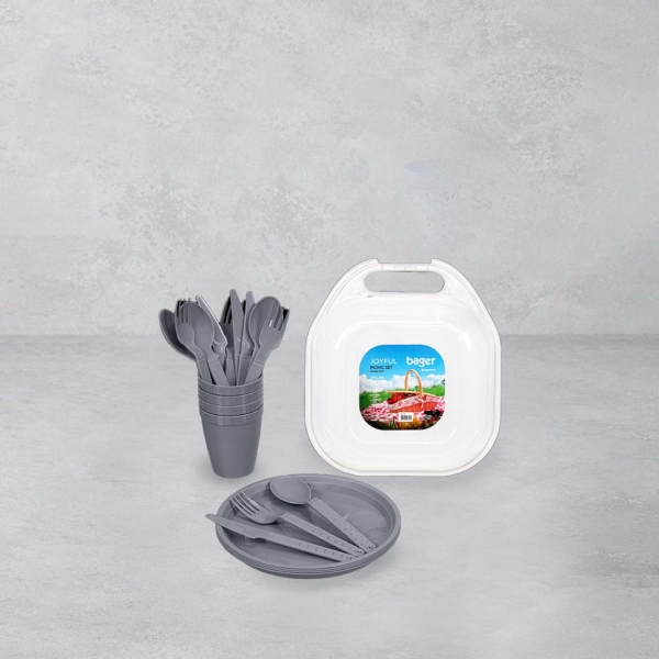 21 Pieces Joyful Plastic Picnic Set - Grey