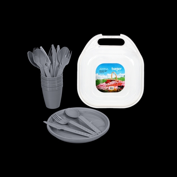 21 Pieces Joyful Plastic Picnic Set - Grey